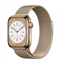 Часы Apple Watch Series 8 GPS + Cellular 41 мм, корпус нержавеющая сталь золото, миланский сетчатый браслет золотой