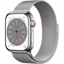 Часы Apple Watch Series 8 GPS + Cellular 45 мм, корпус нержавеющая сталь серебро, миланский сетчатый браслет серебристый